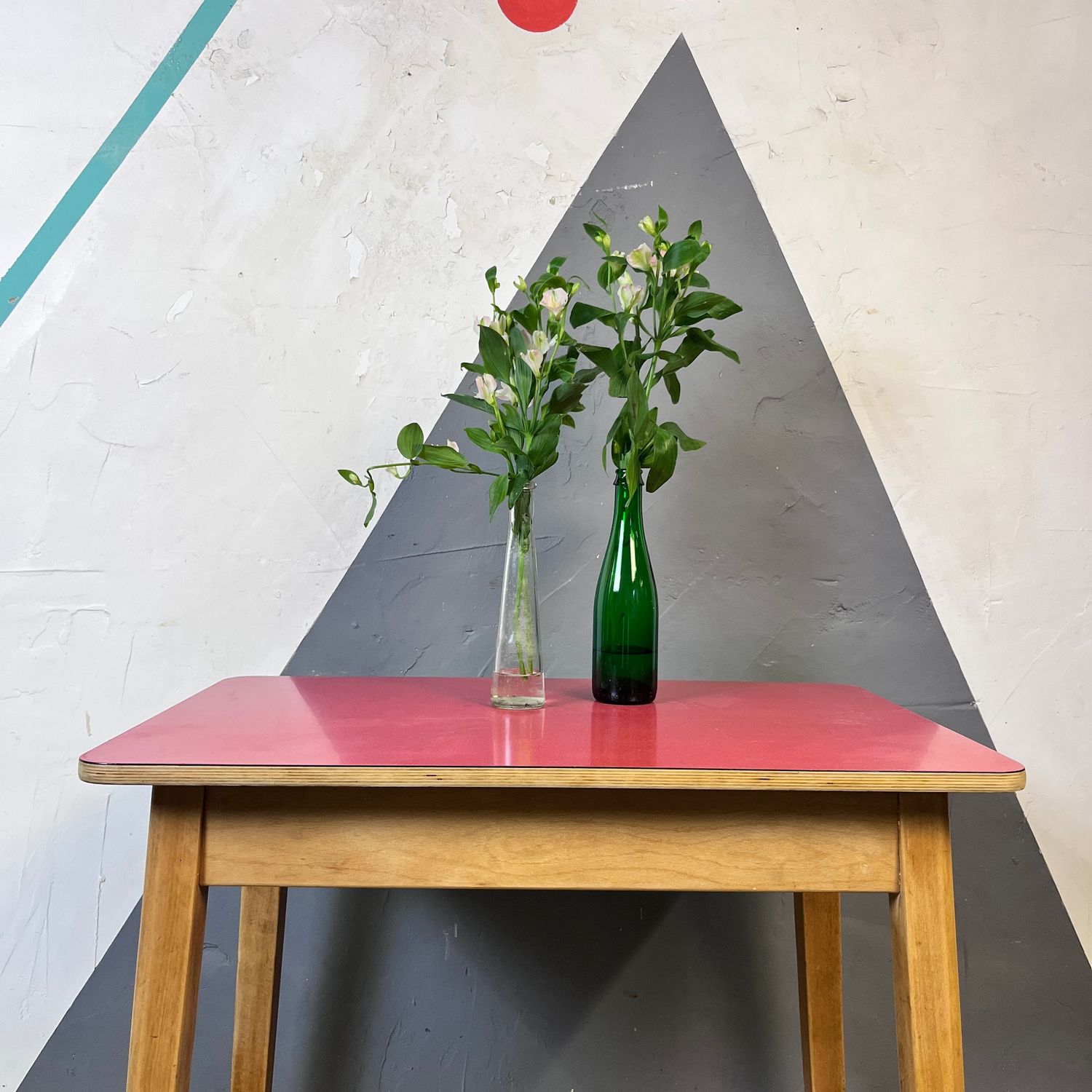 Vintage Red Formica Kitchen Dining Table Mid Century Desk
