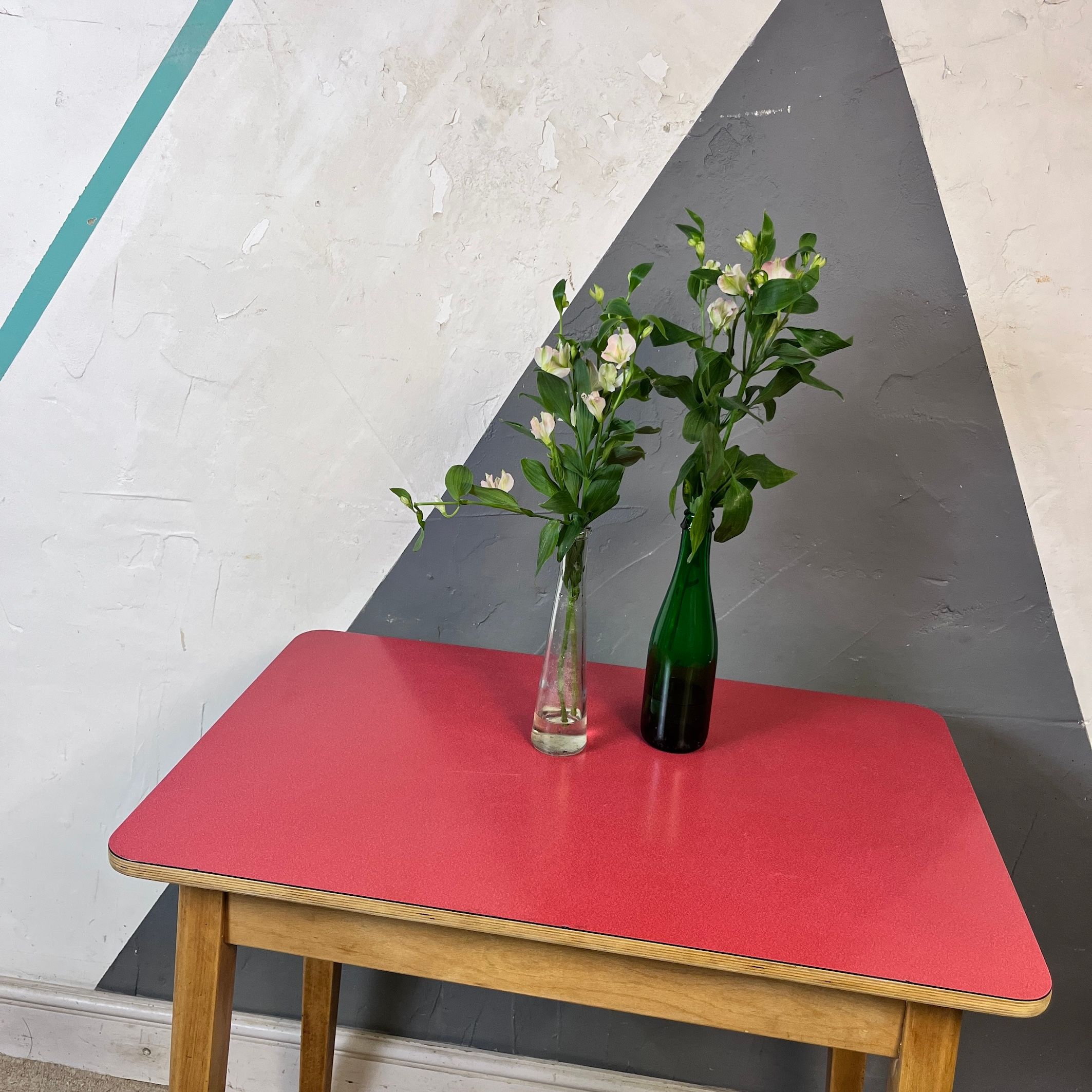 Vintage Red Formica Kitchen Dining Table Mid Century Desk