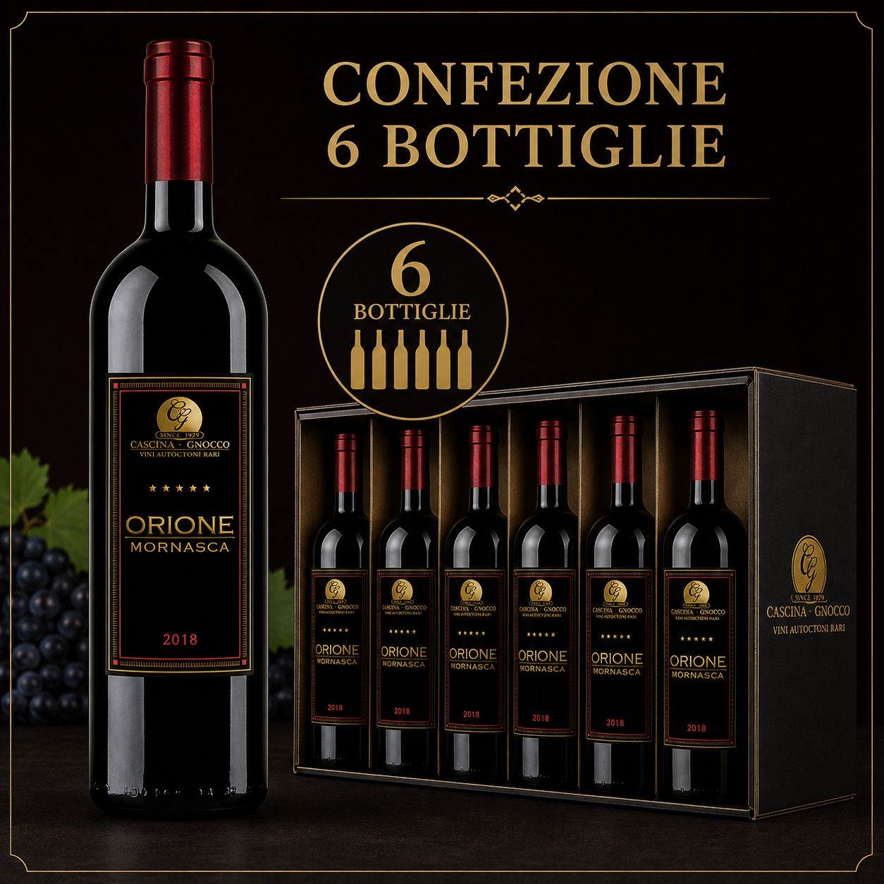 6 Bottiglie di "ORIONE" Mornasca 2018 - IGT Rosso  - EDIZIONE LIMITATA, SOLO 2000 BOTTIGLIE PRODOTTE