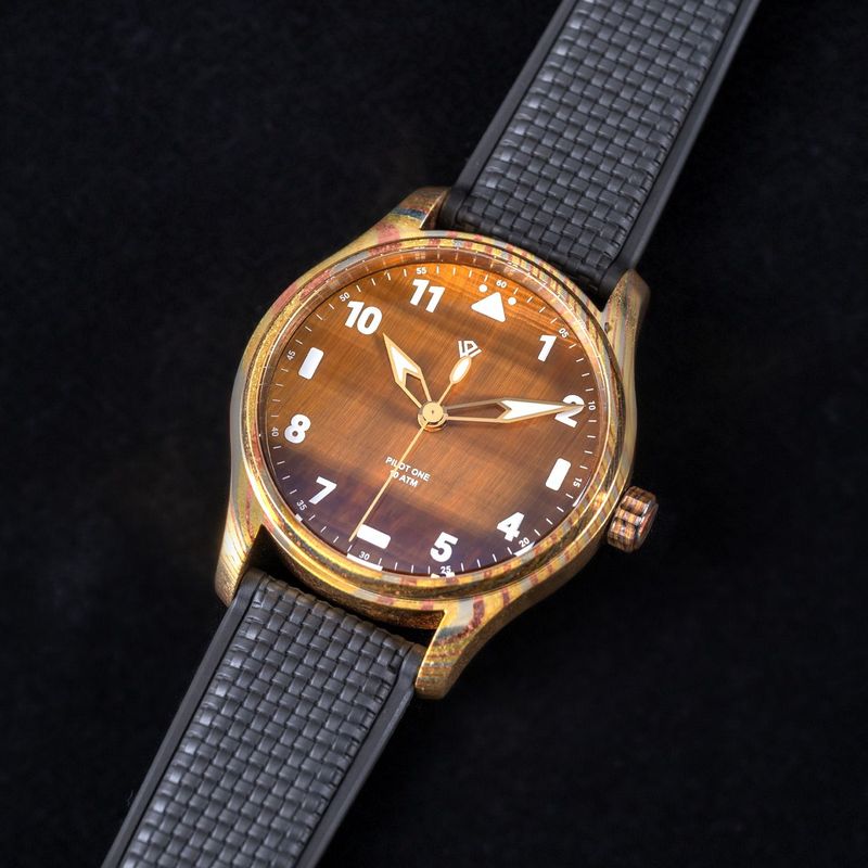 Anniversary Flieger — Mokume Gane & Tiger Eye (NH38A No-date) – 40 mm