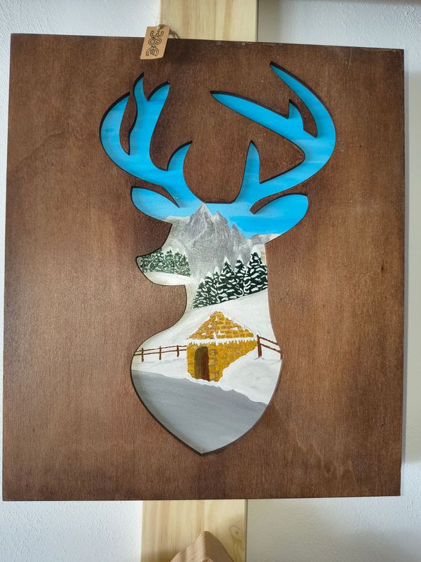 Tableau paysage montagne dans tête de cerf Tableau paysage montagne dans tête de cerf