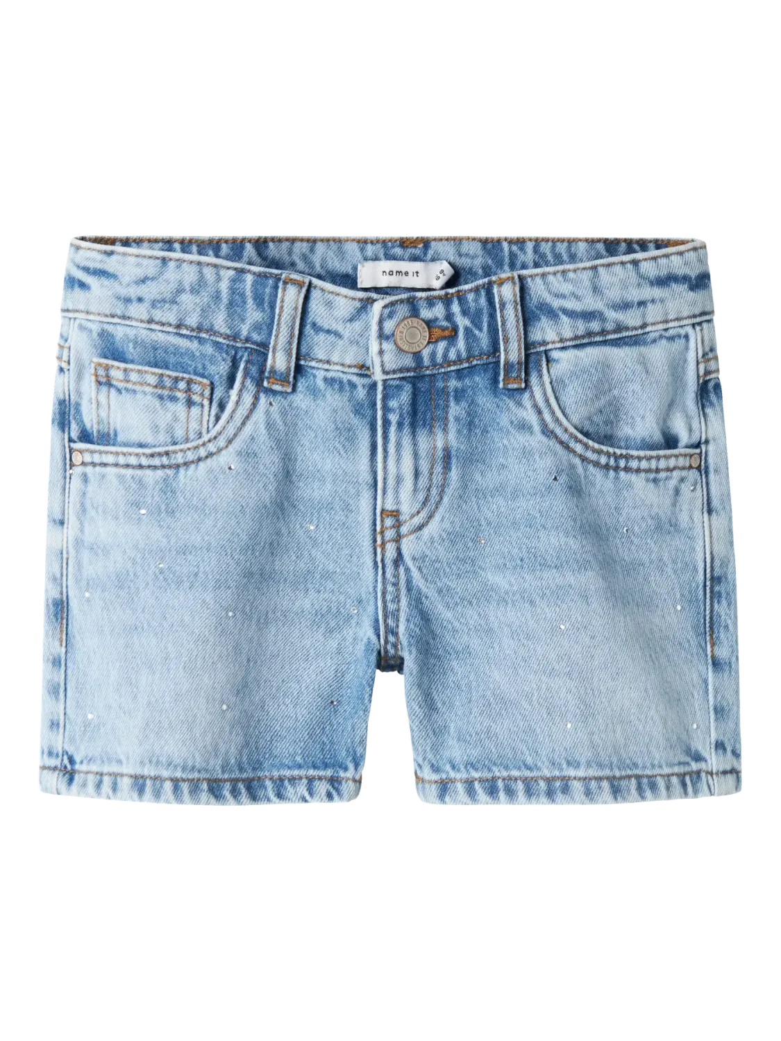 KIDS jeansshort pareltjes - ROSE - light blue denim