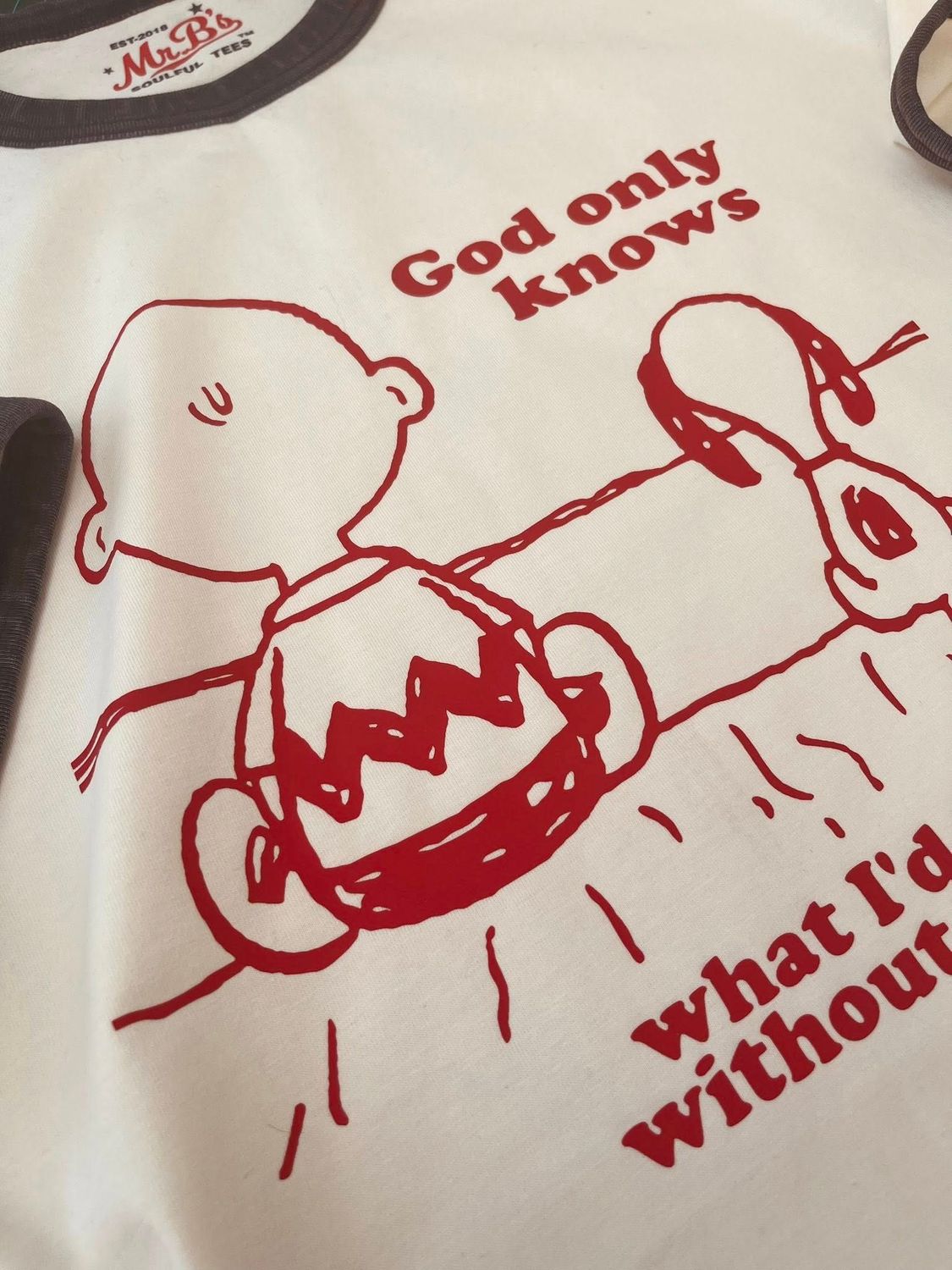 GOD ONLY KNOWS  RINGER ORGANIC COTTON T SHIRT