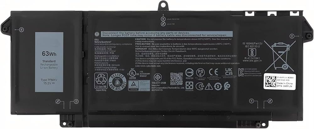 Bateria Dell Latitude 13 5320 7320 14 7420 15 7520 15.2V 3941mAh 63Wh 7FMXV , 07FMXV , 4M1JN , 1PP63 , TN2GY , VDXT7