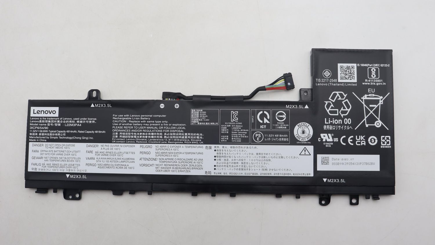 Bateria Original Lenovo IdeaPad Slim 5-14ABR8 5-14IAH8 5-14IRL8 5-16ABR8 11.52V 4914mAh 56.6Wh L22M3PA4 , 5B11N45401 , 5B11N45402 , 5B11N4541