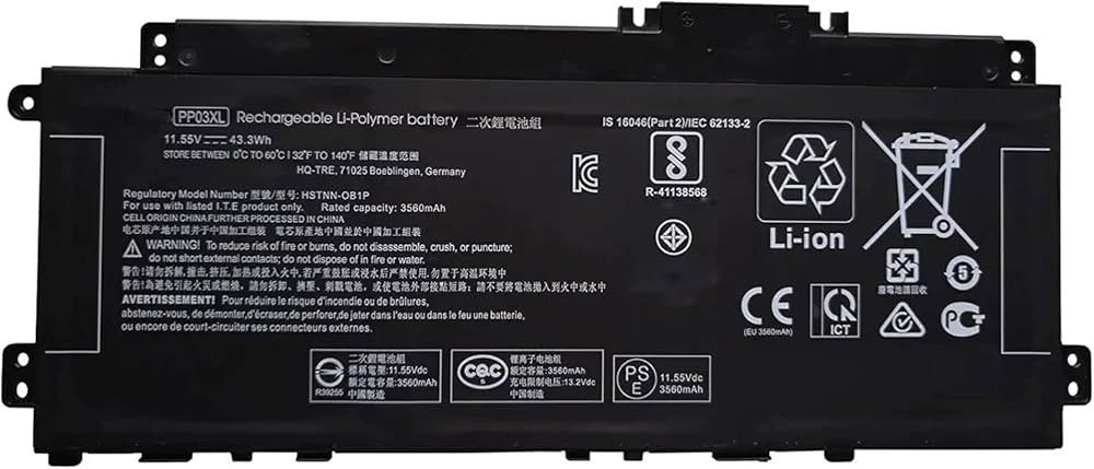 Bateria HP Pavilion X360 13-BB 14-DV 14-DK Series 11.55V 3560mAh 43.3Wh PP03XL  , HSTNN-LB8S , M01144-005 , M01148-421 L83388-421 , PV03XL