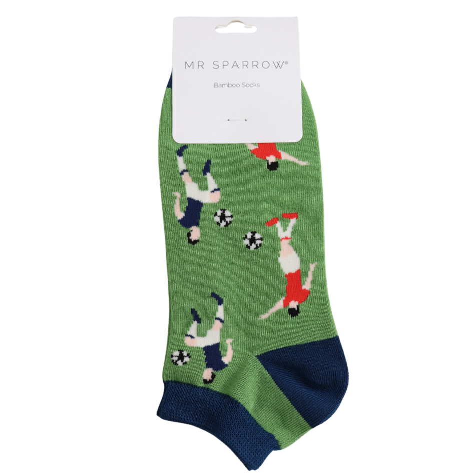 Mr Sparrow Trainer Socks  Football Pattern Green Bamboo Blend