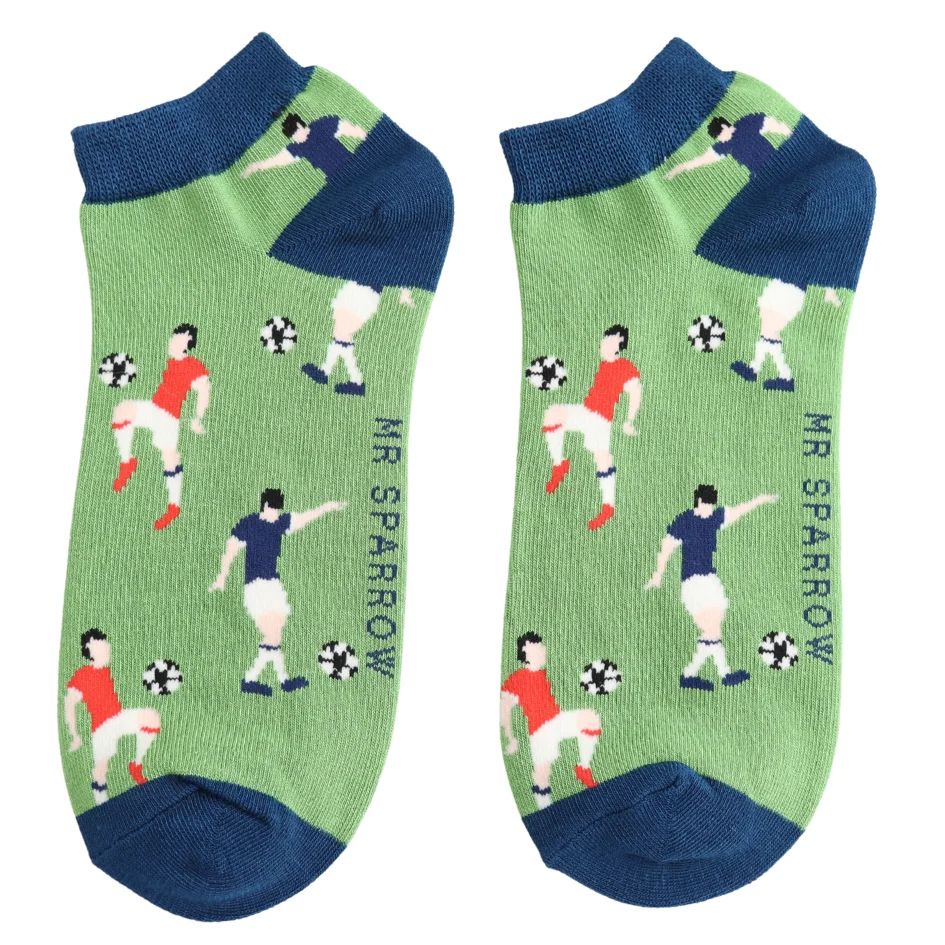 Mr Sparrow Trainer Socks  Football Pattern Green Bamboo Blend