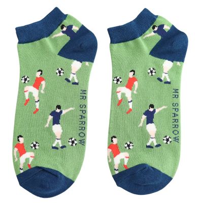 Mr Sparrow Trainer Socks  Football Pattern Green Bamboo Blend
