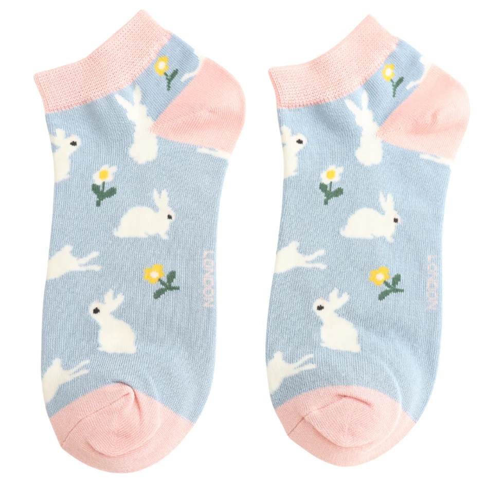 Bunnies & Daisies  Rabbit Trainer Socks Powder Blue