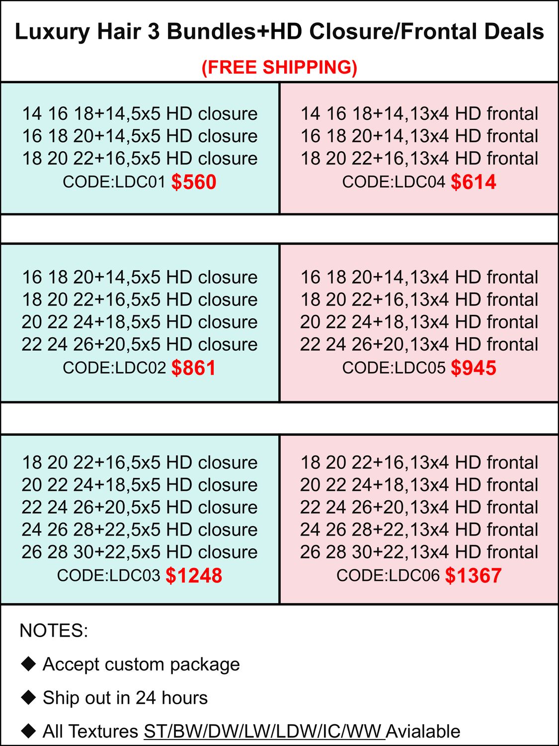 Luxury Hair 3 Bundles+HD Closure/Frontal Deals
