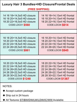 Luxury Hair 3 Bundles+HD Closure/Frontal Deals
