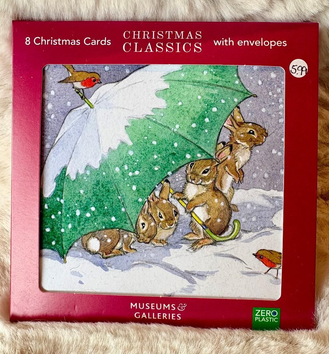 'Rabbits/Umbrella' Pk8 Xmas Cards