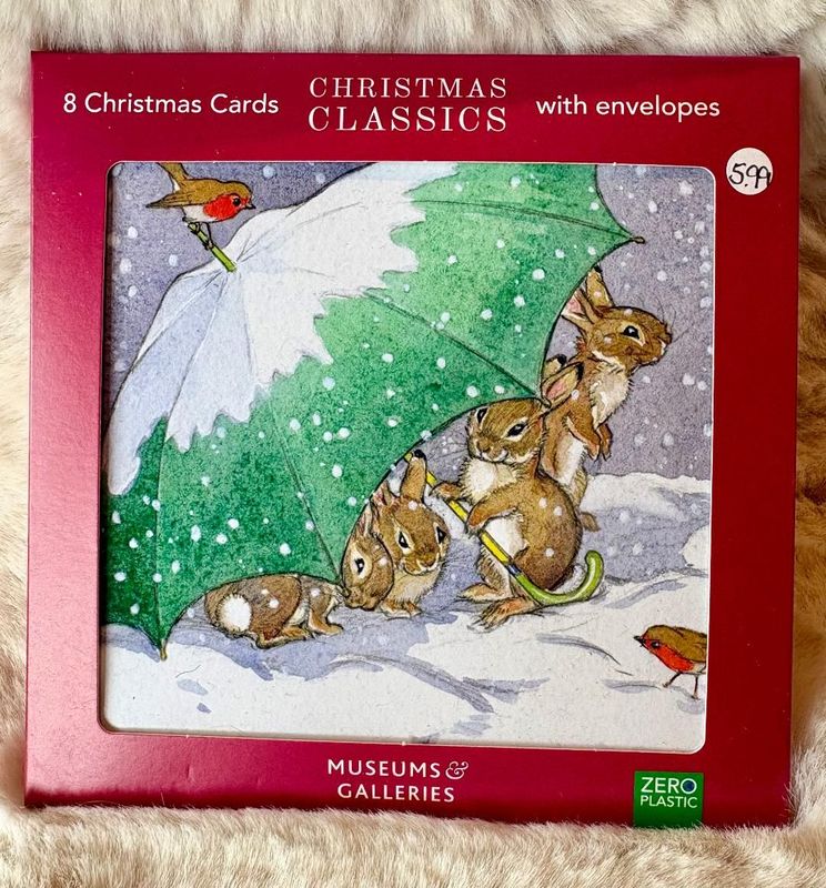 'Rabbits/Umbrella' Pk8 Xmas Cards