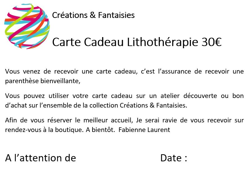 Carte Cadeau Lithothérapie 30