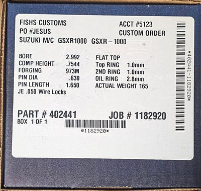 RBM Custom Piston Kit 76mm + 6mm Stroke GSXR1000 (17-26) Jesus Special