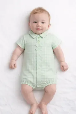 PASTELS & CO 'RRONALD' MINT GREEN AND WHITE GINGHAM SHORT ROMPER PAS807C