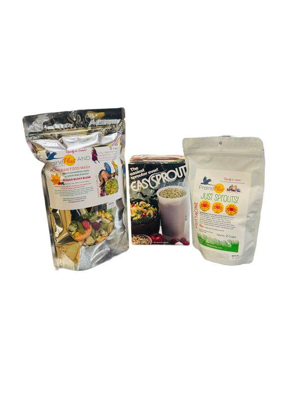 NEW! Parrotsrus Freeze Dried Weekly Raw Food Mash Seasonal Blend PLUS more Sprouts Starter Kit by China Prairie