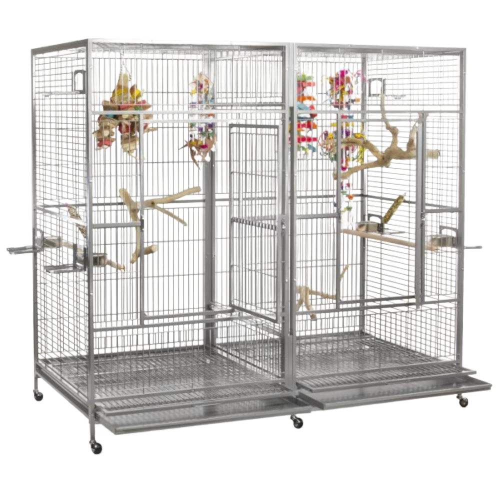 8040FL 80"x40"x74" 304 Grade STAINLESS STEEL Huge Double Macaw Cage with Divider 1" Bar Spacing by A&amp;E Cage Company