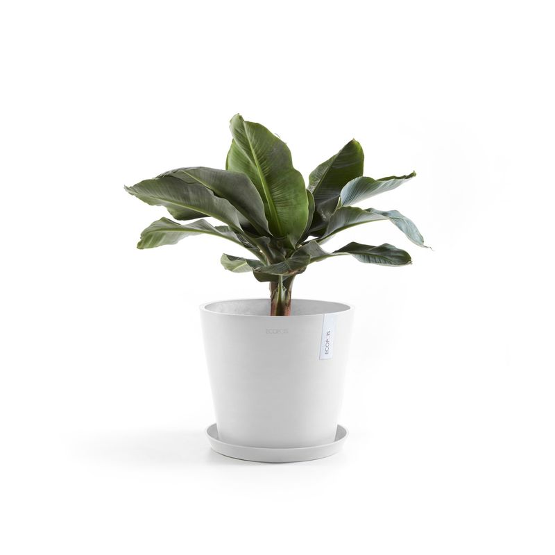Ecopots Amsterdam 40 Pure White + Saucer Round 40 Pure White