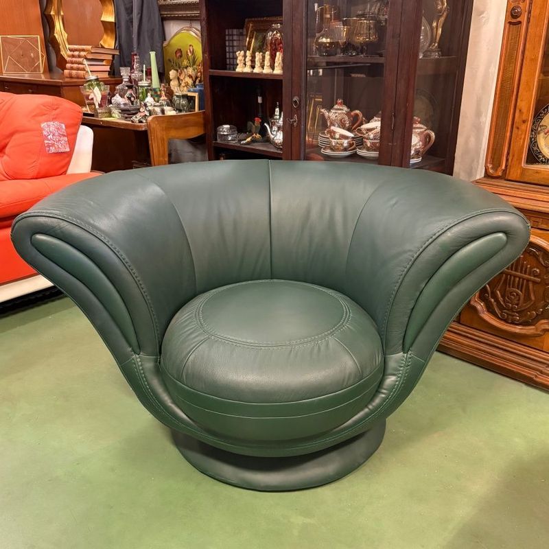 Sillón Giratorio de Piel Verde