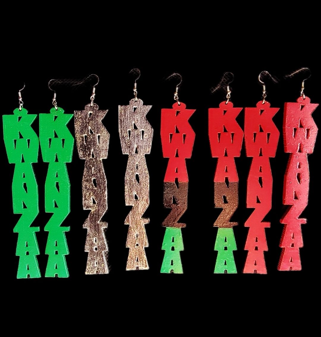 Hand Painted Kwanzaa Celebration Drop Earrings
