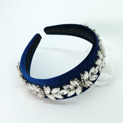 Diadeem tiara blauwe fluweel met strass - breed Diadeem tiara blauwe fluweel met strass - breed