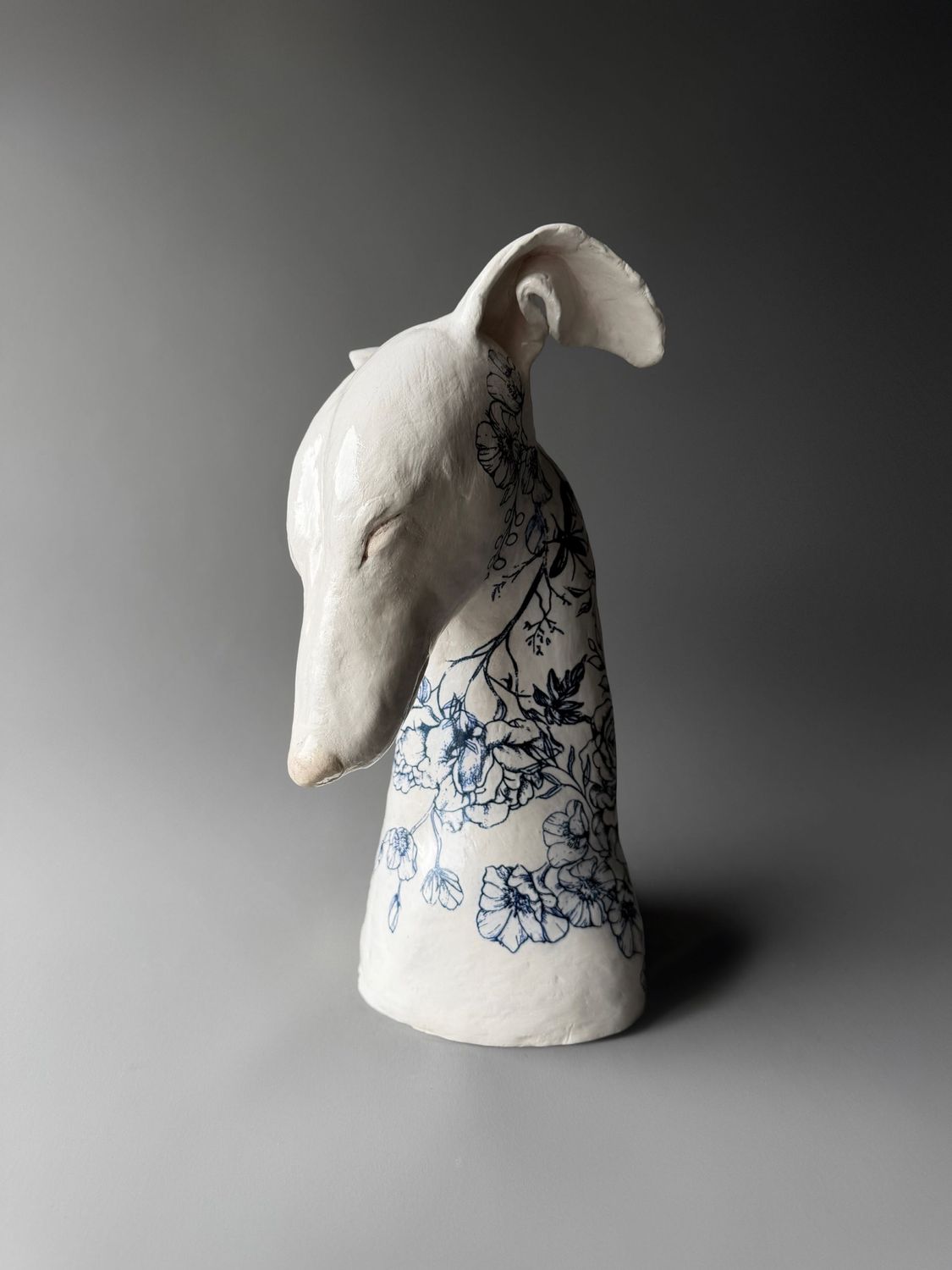 Hound Head with blue butterflies and roses Hound Head with blue butterflies and roses