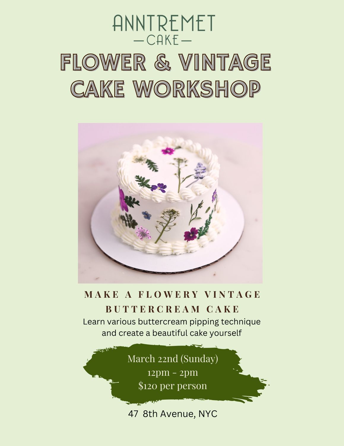 Flower &amp; Vintage Cake Workshop March 22nd 2026 12pm-2pm