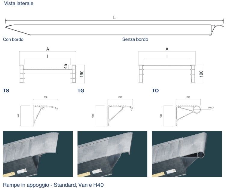 Coppia di rampe di carico H 190/30BL serie H 190, larga con bordo, 3000 mm