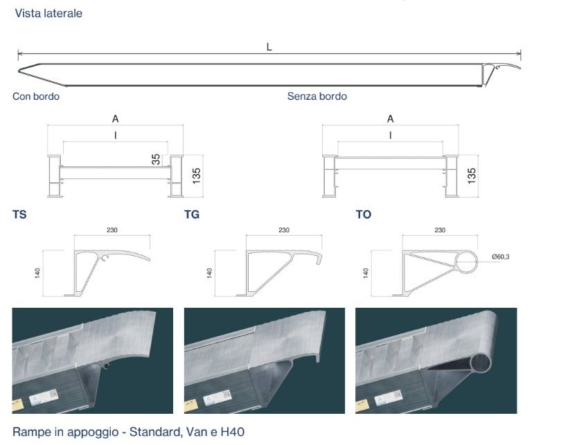 Rampe di carico H 135/25S serie H 135, stretta senza bordo, 2500 mm