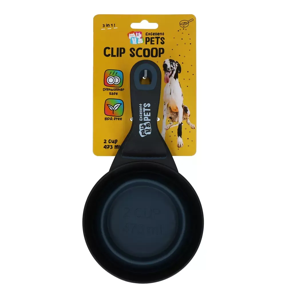 Excellent Pets Fütterschaufel – 2 Cup – 3-in-1 – Clip &amp; Dosierung