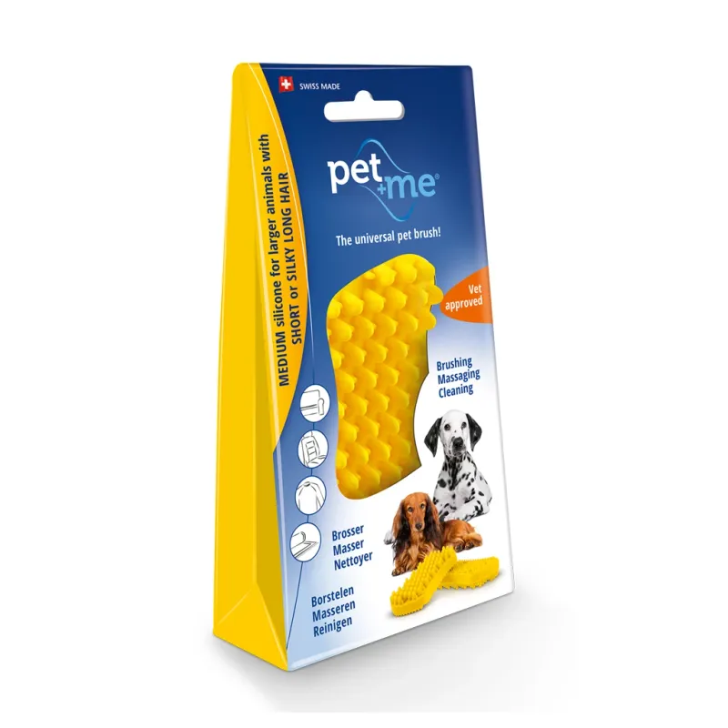 Pet+Me Dog Bürste Kurzhaar Gelb – 4-in-1 – Fellpflege