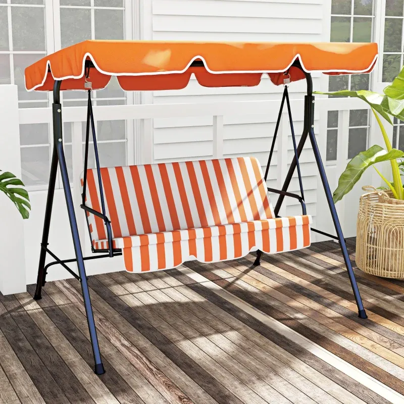 Hollywoodschaukel, Gartenschaukel 3 Personen, verstellbares Dach, Stahlrahmen, 172x110x153 cm, Orange
