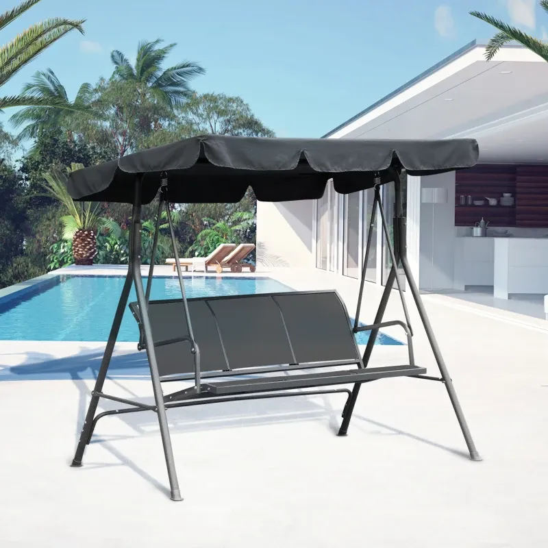 Hollywoodschaukel 3 Personen, wasserdichtes Dach, ergonomische Sitz- & Rückenlehne, Grau