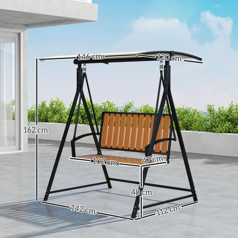 Hollywoodschaukel, verstellbares Sonnendach, 2-Sitzer, 142 x 112 x 162 cm, Schwarz