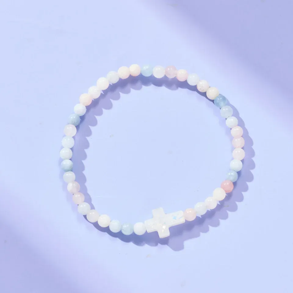 Holy Water Cross Bracelet, Morganite