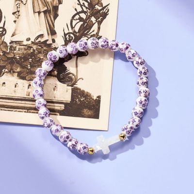 Holy Water Purple Porcelain Cross Bracelet