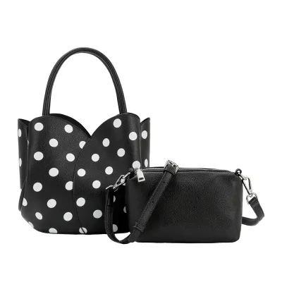 Tulip Top Handle Bag, Black Polka Dot