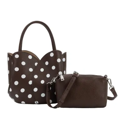 Tulip Top Handle Bag, Chocolate Polka Dot