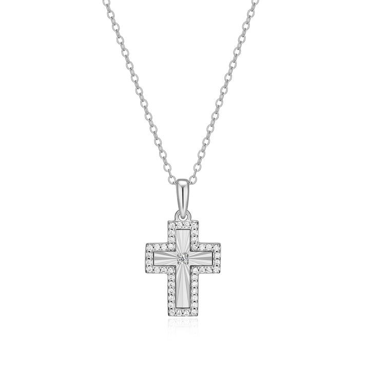 Sunray Cross Necklace with Lab-Grown Diamonds, Silver