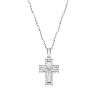 Sunray Cross Necklace with Lab-Grown Diamonds, Silver