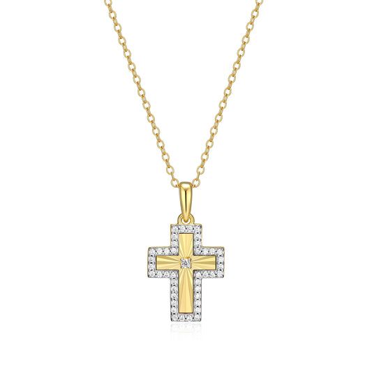 Sunray Cross Necklace with Lab-Grown Diamonds, Gold