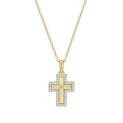 Sunray Cross Necklace with Lab-Grown Diamonds, Gold