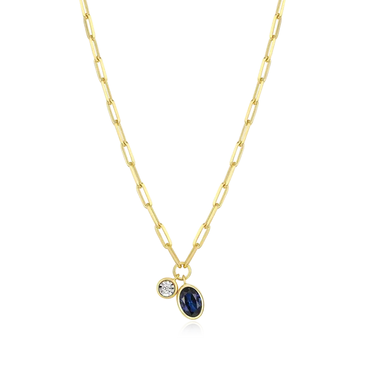 Birthstone Necklace with Lab-Grown Sapphire and Lab-Grown Diamond
