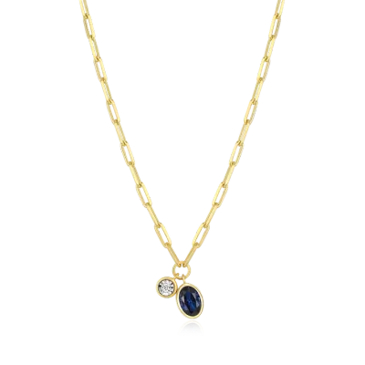 Birthstone Necklace with Lab-Grown Sapphire and Lab-Grown Diamond