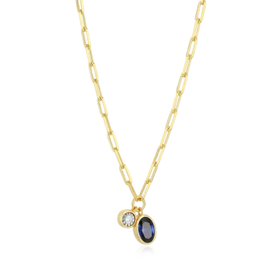 Birthstone Necklace with Lab-Grown Sapphire and Lab-Grown Diamond