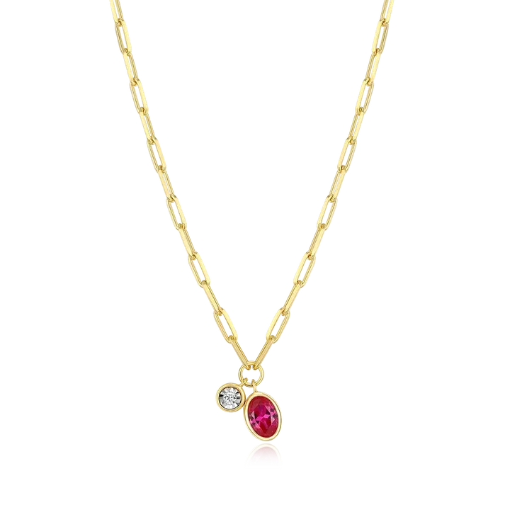 Birthstone Necklace with Lab-Grown Ruby and Lab-Grown Diamond