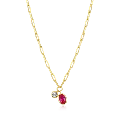 Birthstone Necklace with Lab-Grown Ruby and Lab-Grown Diamond