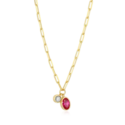 Birthstone Necklace with Lab-Grown Ruby and Lab-Grown Diamond